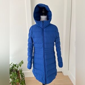 MPG Down Fill Puffer Coat 650 Fill Power Longer Length Hood Winter Zip Pockets